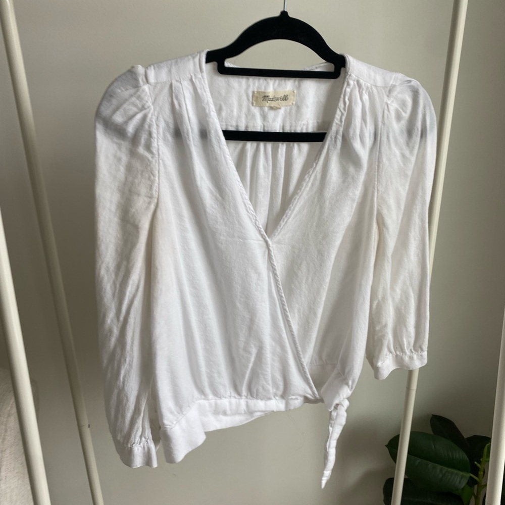 Puff Sleeve Tie Top - L - Madewell